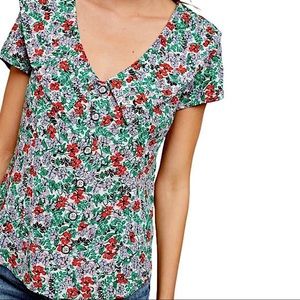 Maeve by Anthropologie Large Collar Button Front Ditsy Floral Blouse 12 EUC